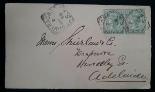 Rare 1899 South Australia Cover Front Ties 2x1d Green 2nd S/f Stamps - Gumeracka