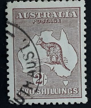Rare 1924 - Australia 2/ - Maroon Kangaroo Stamp 3rd Wmk Variety Break In Rh