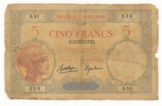 Djibouti 5 Francs Nd 1928 P.  6 Rare Note
