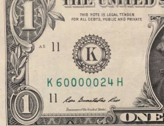 2013 K Series $1 One Dollar Bill Fancy Five Of A Kind Near Solid Rare Note Frn