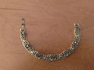 Rare Vintage Goldette Signed Flower Rhinestone Bracelet For Repair