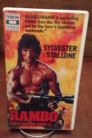 Rambo First Blood Part Ii Vintage Vhs Big Box White Case Hbo Video 1985 Rare