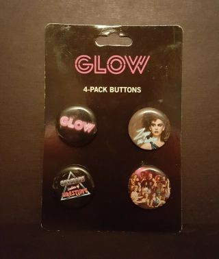 Glow 4 Pack Buttons  Gorgeous Ladies Of Wrestling Netflix 80s Rare