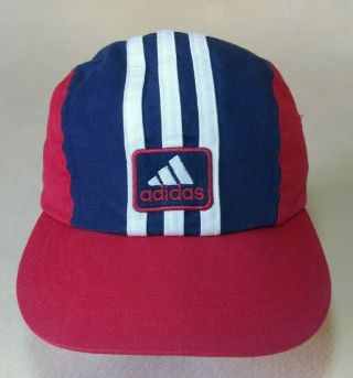 Vintage Adidas Cycling Cap Rare Red Blue Bike Summer Hat 3 Stripes Size 0 Top