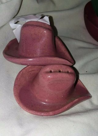 Vintage Mauve Ceramic Cowboy Hat Salt And Pepper Shakers,  Rare And Unique