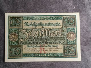 1920 10 Mark Germany Vintage Banknote Currency Paper Money Rare Antique Note