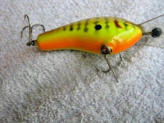 Rare Old Vintage Bagley ' s Deep Diving Wood Lure Lures Florida Full Brass 3