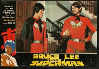 Bruce Lee Against Superman Rare 1975 Italian Movie Poster Photobusta 19 X 27 1