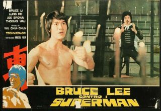Bruce Lee Against Superman Rare 1975 Italian Movie Poster Photobusta 19 X 27 2