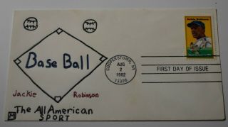 Rare 1982 Jackie Robinson " All American " Fdc Cover Hand Painted (one Of A Kind?)