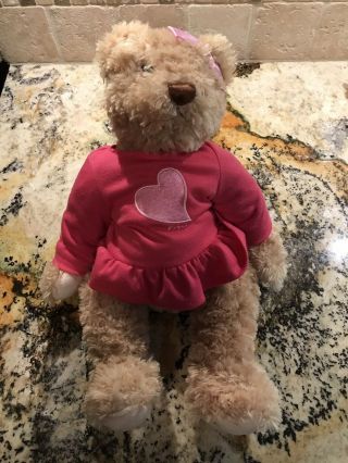 Fao Schwarz Plush Tan Teddy Bear Pink Dress & Bow Seated Toys R Us Rare 16”