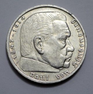 RARE GERMAN 5 MARK Reichsmark 1935 F Silver COIN EAGLE Hindenburg Nazi 3RD WW2 3
