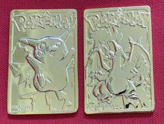 Rare Pokemon 1999 Nintendo 23k Gold Plated Trading Card 6 Charizard 25 Pikachu