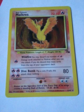 Moltres Holo Rare 1999 Pokemon Card 12/62 Fossil Set Light Play