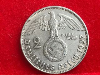 2 Reichsmark 1937 D With Nazi Coin Swastika Silver Brilliant - - Rare - - -