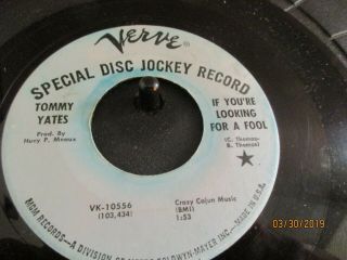 Rare Northern Soul 45 Promo Tommy Yates " If Your Looking For A Fool " (verve Promo