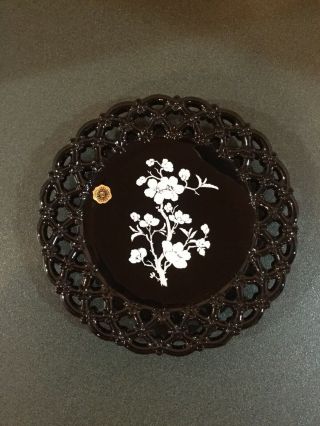 Rare Westmoreland Black Milk Glass Plate With White Flowers