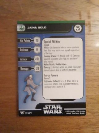 Star Wars Miniatures Champions Of The Force 54 Jaina Solo Very Rare
