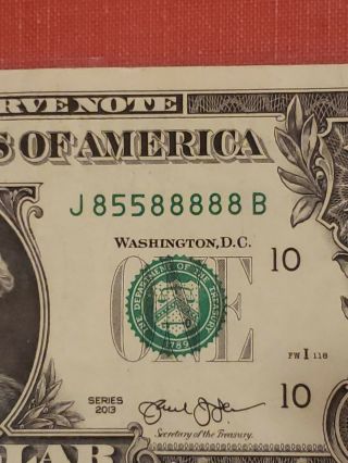 2013 J Series $1 One Dollar Bill Fancy Binary 6 Kind Rare Note Frn Us