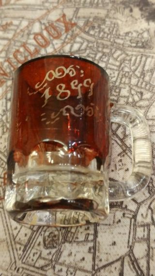 Rare Early 1899 Antique Ruby Red Flash Souvenir Mug Marked Leslie.