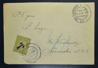 Czechoslovakia Austria 1919 Provisional Tax/porto Stamp On Rare Com Cover,  Csr