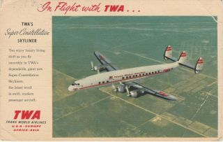 Italy - Egypt Rare Airmail P.  C.  Advertising Twa Tied 35l.  Sent Roma To Cairo 1956