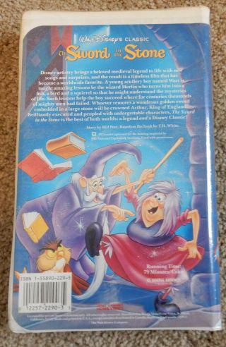 Walt Disney’s Sword In The Stone Black Diamond VHS.  Rare.  (1991) 2