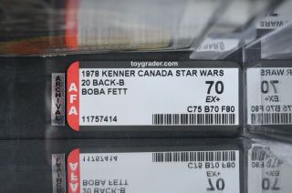 Star Wars Vintage Canadian Boba Fett 20 Back - B AFA 70 (75/70/80) Unpunched MOC 8