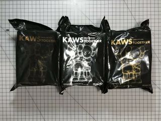 Medicom Kaws Together Brown Black Grey Vinyl Complete Full Set Of 3 Kawsone