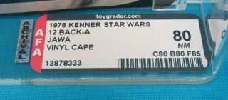 1978 Kenner Star Wars 12 Back - A Jawa Vinyl Cape AFA Graded 80 NM Unpunched Card 3