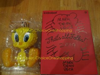 Autographed Signed Kidrobot Looney Tunes Yellow Tweety Figure Toy Mark Dean Veca