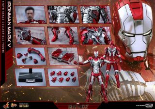 Hot Toys 1/6 Mms400d18 Marvel Iron Man 2 Mark V 5 Tony Stark Diecast Figure