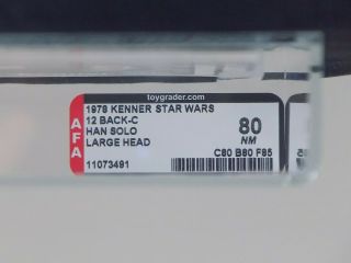 1978 Kenner Star Wars 12 Back - C Han Solo Large Head Unpunched AFA 80 80/80/85 4