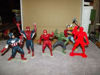 6 Marx Marvel Superheroes Figure Hand Painted 1967 Hulk Spider Man Thor