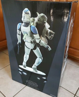 Sideshow Yoda & Clone Trooper Premium Format Statue 1/4 Pf Jedi Master Vs Rots