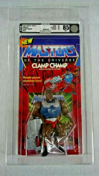 Masters Of The Universe Clamp Champ 1987 Afa85 Graded Unpunched Card He - Man Motu