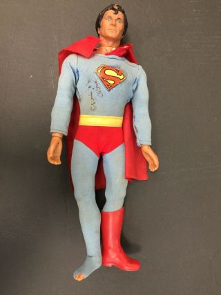1977 Mego Superman 12 1/2” Action Figure Autographed Twice By Christopher Reeve