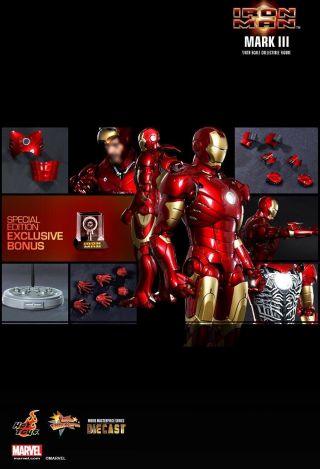 Hot Toys Iron Man Mk Iii Mark 3 Mms256 Diecast 2.  0 Sideshow Exclusive 1/6
