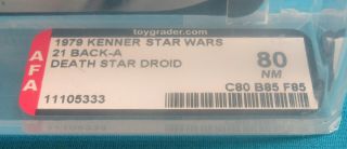 1979 Kenner Star Wars 21 Back - A Death Star Droid AFA 80 2