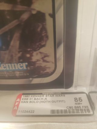 Vintage Star Wars 1980 Kenner Han Solo Hoth ESB 31 Back - A AFA 85 (80/85/85) 3