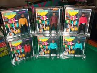 Complete Set Of (6) 1974 Star Trek Action Figures In Acrylic Cases