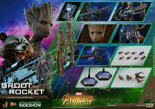 Hot Toys 1/6 Guardians Of The Galaxy Rocket And Groot Set Mms254