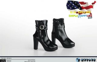 1/6 Scale Women Black Short High - Heels Boots For Phicen Hot Toys Poptoys ❶usa❶