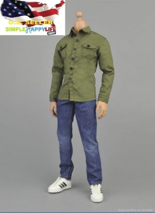 1/6 Green Long Sleeve Men Shirt Blue Jeans For 12 " Figure Hot Toys ❶us Seller❶