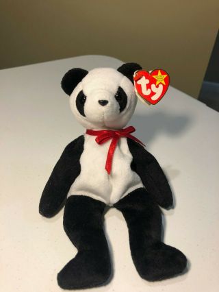 Beanie Baby Fortune The Panda Bear 1997 Retired,  Two Tag Errors & Rare Stamp