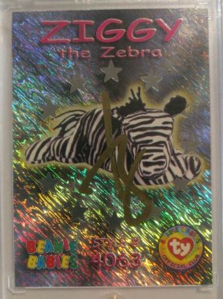 Ty Beanie Babies Card Ziggy The Zebra,  Ty Autographed,  Serial 1/1 Rare