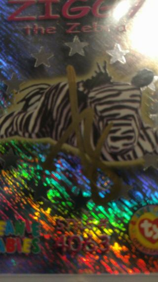 TY BEANIE BABIES CARD Ziggy the Zebra,  Ty Autographed,  Serial 1/1 RARE 2
