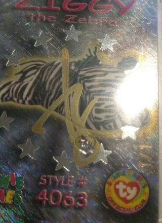 TY BEANIE BABIES CARD Ziggy the Zebra,  Ty Autographed,  Serial 1/1 RARE 4