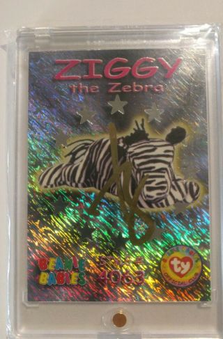 TY BEANIE BABIES CARD Ziggy the Zebra,  Ty Autographed,  Serial 1/1 RARE 6