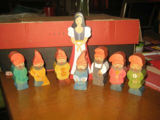 Rare Kinderkram Wooden Snow White And 7 Dwarfs Figures